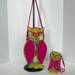 Owl Design Pink and Yellow Women's Bag Set